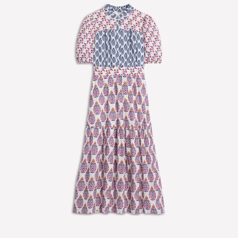 Floral Print Puff-Sleeve Maxi Dress in White and Pink - Picture 4 of 12